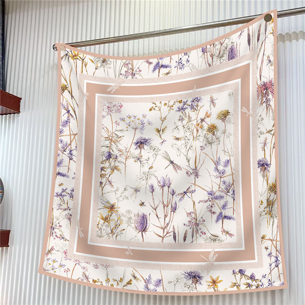 SF25072 Satin Floral Art Print Scarf- Pink