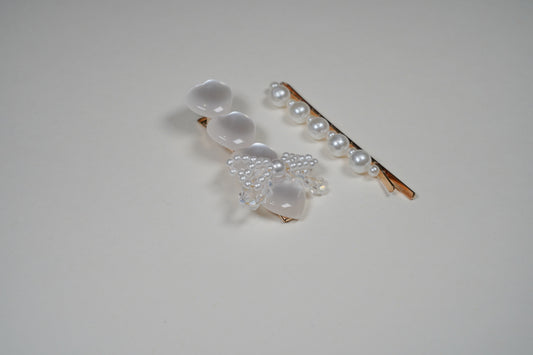 H24059K Pearl and Heart Hair Clip 2-pack