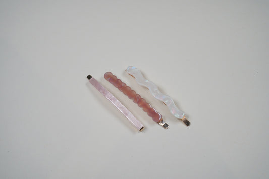 H24060K Pink Pearlescent Hair Clip 3-pack