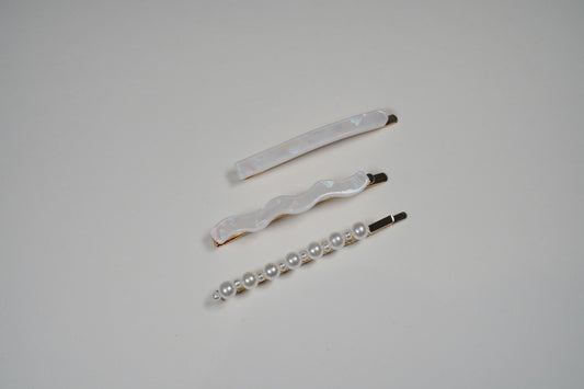 H24061K White Pearlescent Hair Clip 3-pack