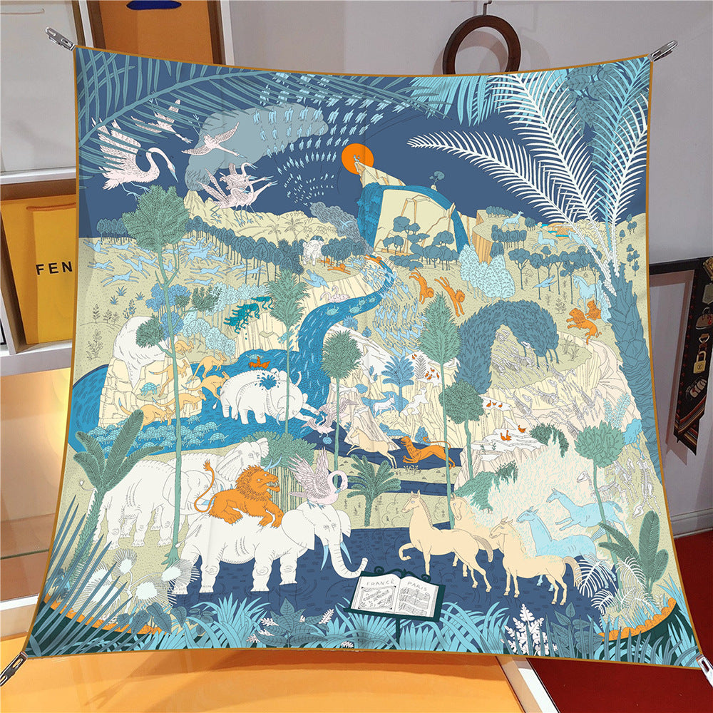 SF25069 Satin Forest Art Print Scarf- Blue